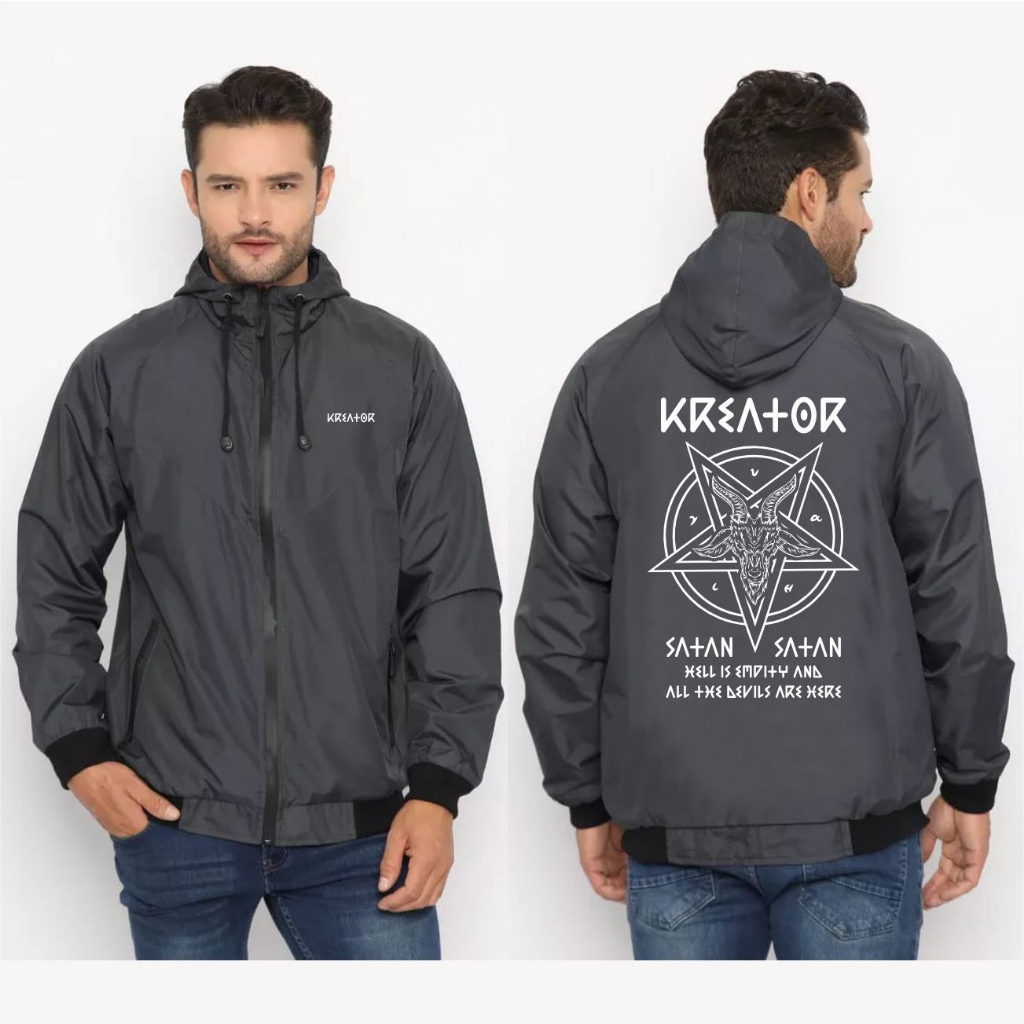 jaket parasut pria satanic bolak balik waterproof