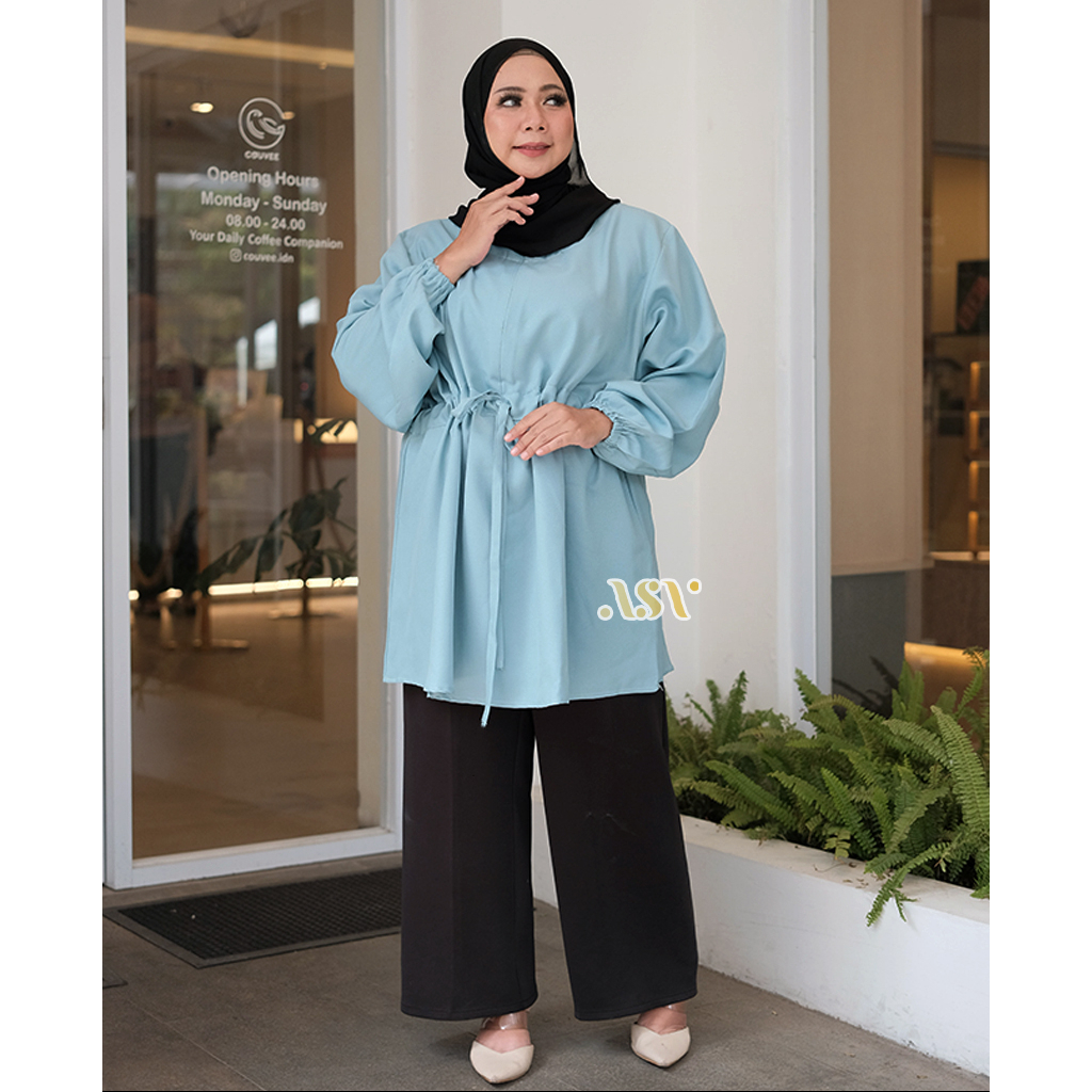 BIGSIZE | XXL 5L LD 120 140 Daisy Tunik Serut Pinggang Mango Crepe Polos Bigsize Lengan Panjang Size Jumbo Busui Friendly Original ALSAVA