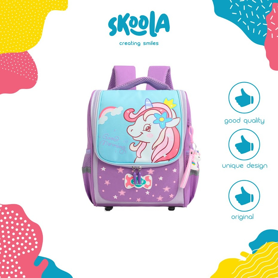 Skoola Tas Sekolah Anak Perempuan TK SD Ransel Kelinci Rabbit Unicorn Free Keychain - Roji