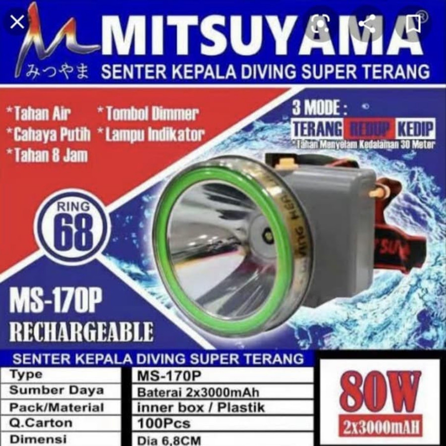 Barangunik2021 -Senter Kepala Selam Mitsuyama MS-170 Super Terang 80 Watt