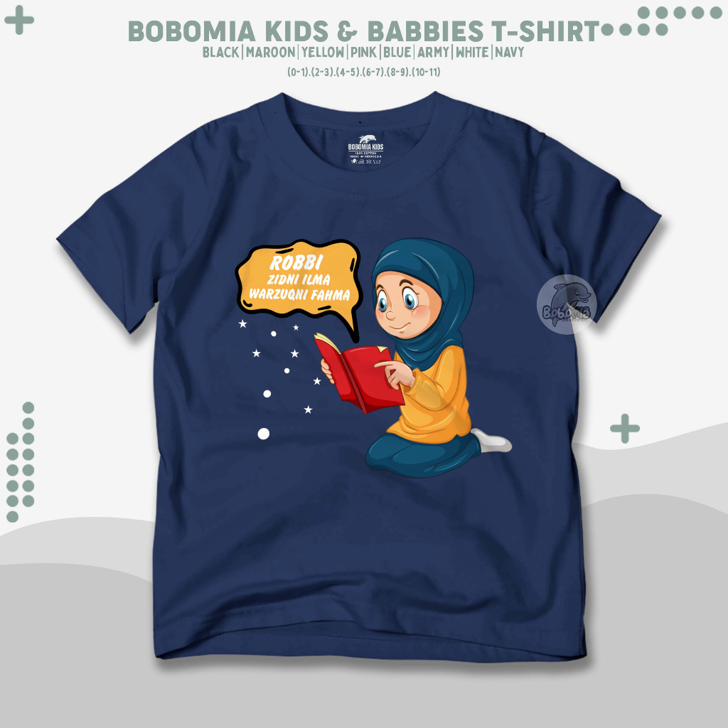 Bobomia Kaos Islami Anak Perempuan Doa Sebelum Belajar | Baju Dakwah Muslim Anak Bayi Remaja (0-10 Tahun) - Atasan Kids Tshirt K1306