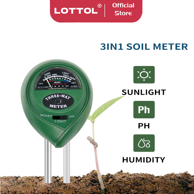 LOTTOL Soil Analyzer Tanah Tester Meter Moisture Meter PH Meter Sunlight Meter Suhu Alat Ukur 3in1