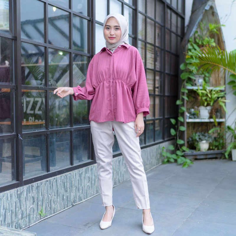 CRAZY SALE! Kemeja Wanita Serut Depan Tshirt Lady Crush Blouse Wanita