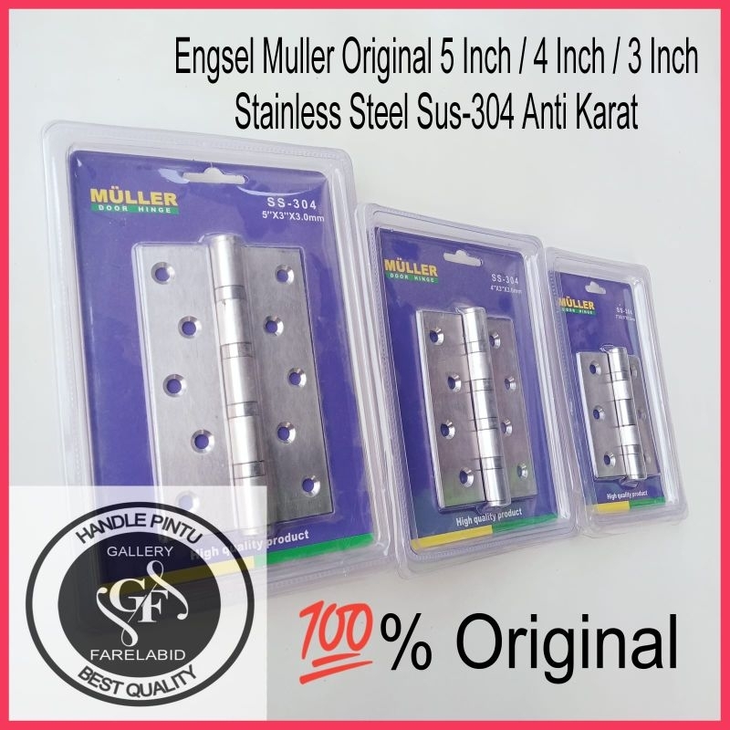 Engsel Pintu Rumah Muller Original 5 Inchi 4 Inch 3 Inci Sus-304 Stainless Steel Anti Karat