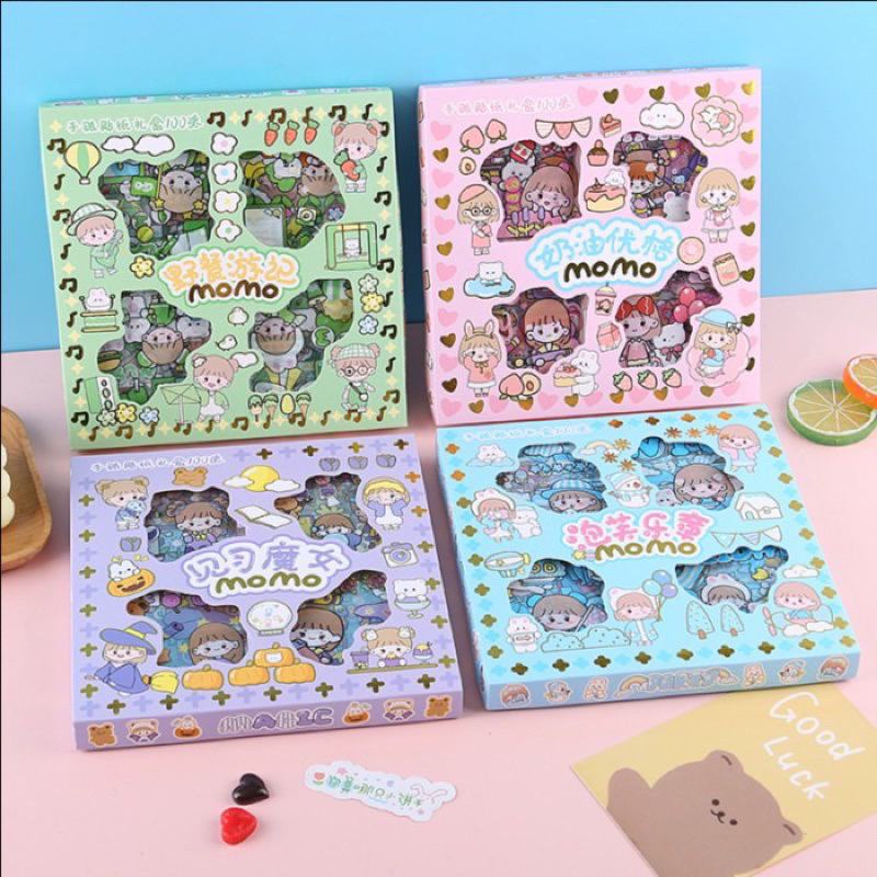 MJ88 100 Lembar Stiker Motif Momo Kartun Korea Lucu Anti Air Dekorasi Handbook Scrapbook Diy/Momo Stiker 2D 100 Lembar Lucu Sticker Kartun Korea Motif Anti Air / Sticker Waterproof Sticker Momo Dapat Box Isi 100 Lembar/Sticker Momo 2D Aesthetic 1 Box