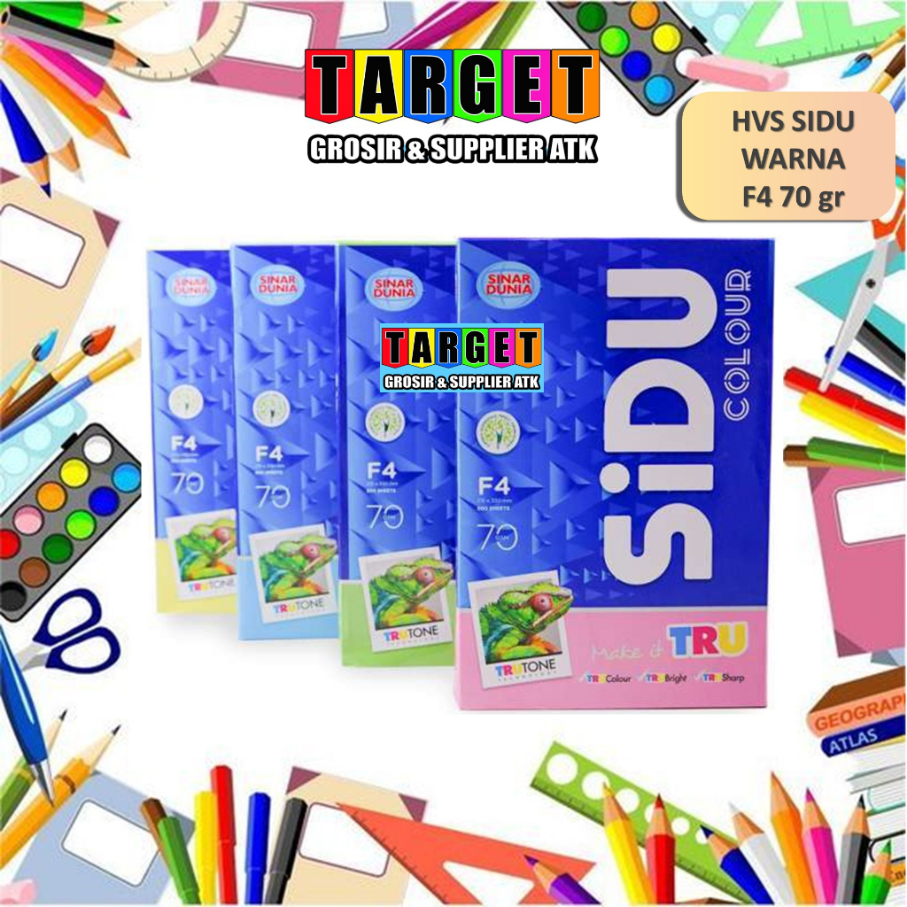 

KERTAS HVS WARNA F4 FOLIO SIDU COLOR ( BIRU MERAH PINK KUNING HIJAU ) / PAPER PRINT FOTOCOPY