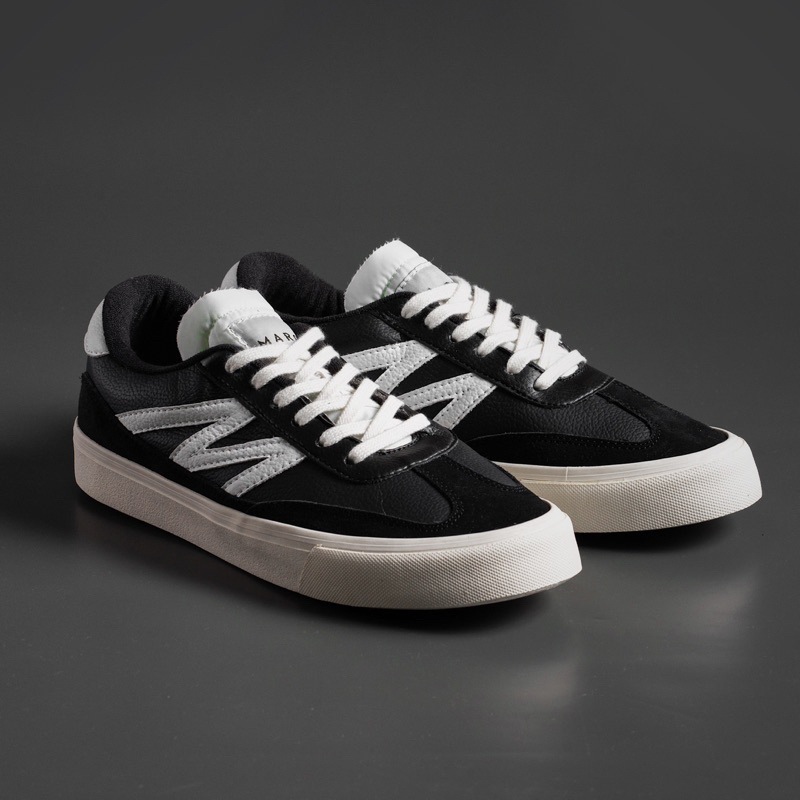 MARQUE.CO ‘Gustav’ Series - Black Hitam, White Putih, Sepatu Sneakers Casual Pria Wanita dengan Material Kulit/Leather Vulcanized, dengan Kombinasi Suede &amp; Nylon, Original Product with Best Quality