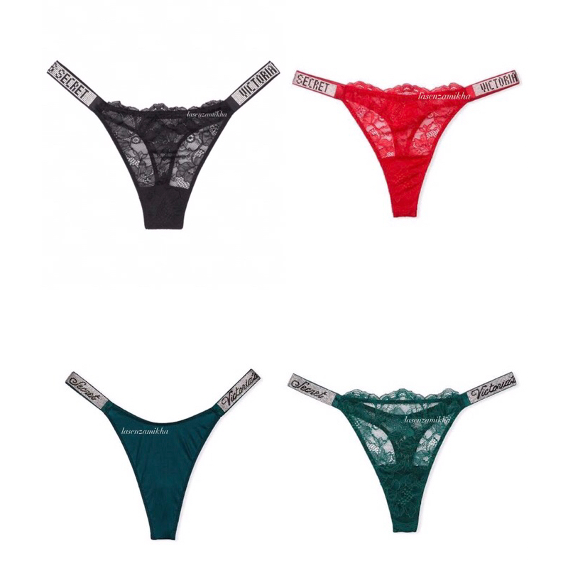 Victoria's Secret Lace Thong Panty with Shine Strap size M dan L