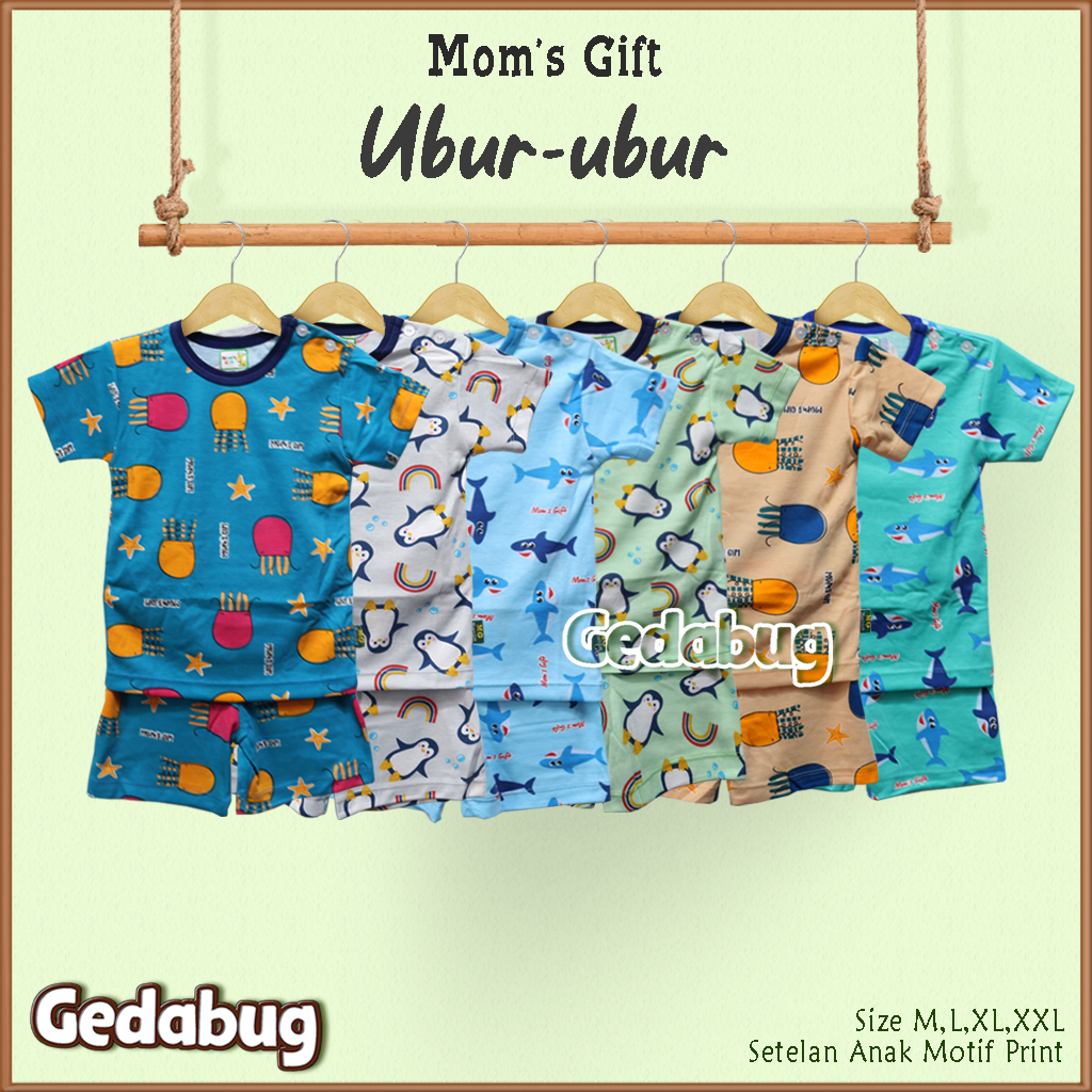 3 Setel - Setelan Kaos Anak Mom's Gift Ubur-ubur PENDEK | Setelan Baju bermain Anak Moms Gift | Gedabug