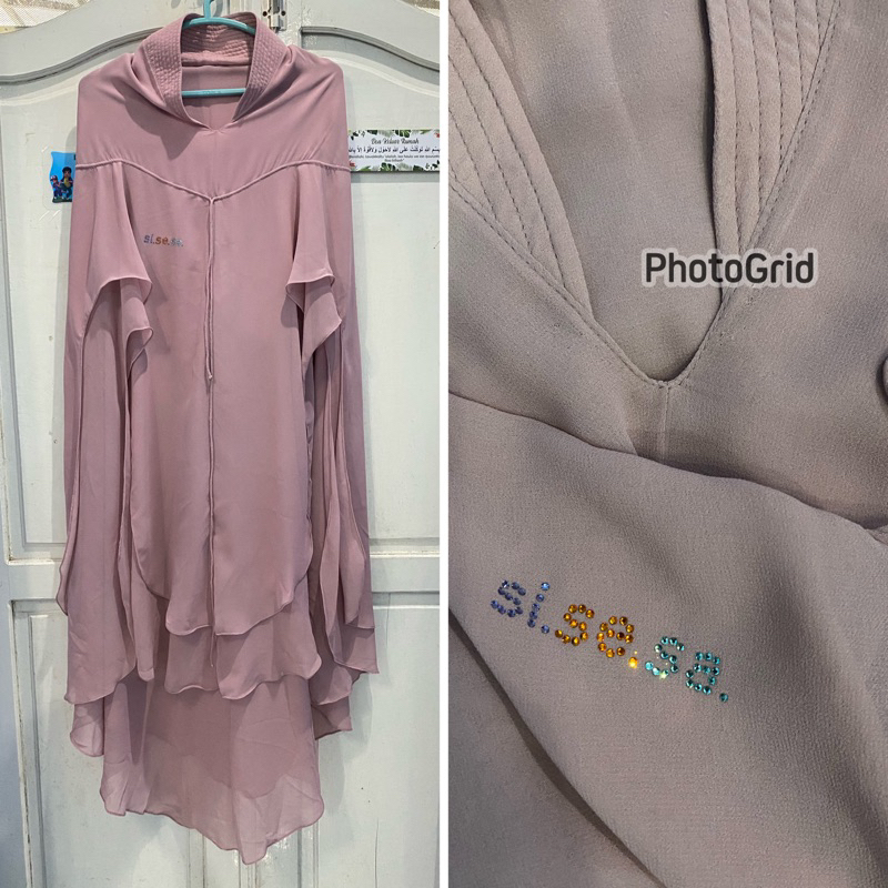 Preloved khimar sisesa original warna dusty magenta