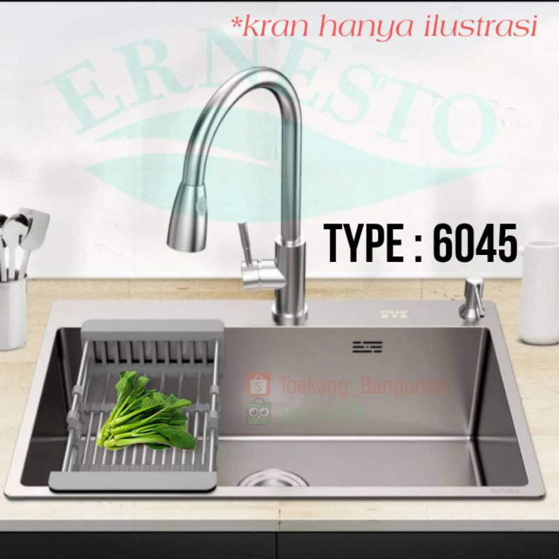 Ernesto Kitchen Sink Stainless Bak Cuci Piring Minimalis 60cmx45cm
