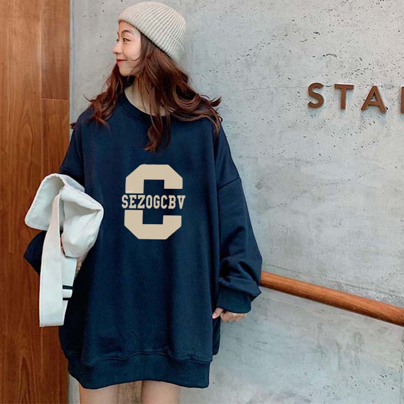 Kaos Stasan Wanita Oversize Couple Sweater American Vintage Cartoon Graphic Letter Priting Top Kekinian Casual Sweater