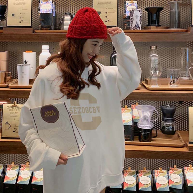 Kaos Stasan Wanita Oversize Couple Sweater American Vintage Cartoon Graphic Letter Priting Top Kekinian Casual Sweater