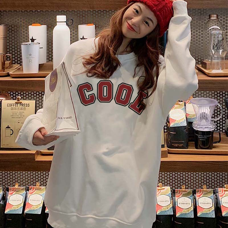 Kaos Stasan Wanita Oversize Couple Sweater American Vintage Letter Cartoon Graphic Priting Top Kekinian Casual Sweater