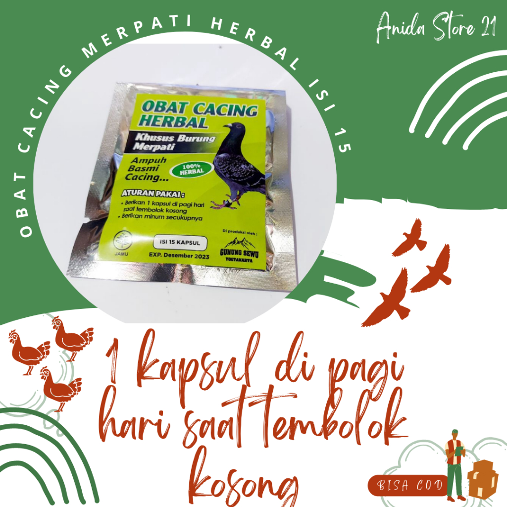 Obat Cacing Merpati Herbal Khusus Burung Merpati Obat Cacing Merpati Isi 15 Kapsul