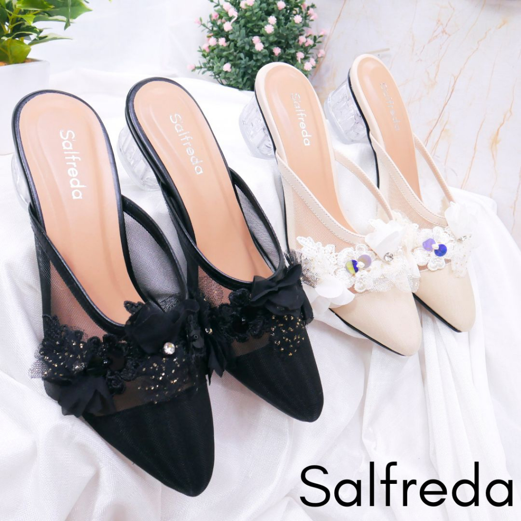 Sandal Sepatu Pesta Wanita Sendal Kondangan Mewah Elegan Terbaru Import Impor Korea Hak Hag Kaca Heels 3 cm Ori Bunga Pernikahan Wedding Kantoran RB70088