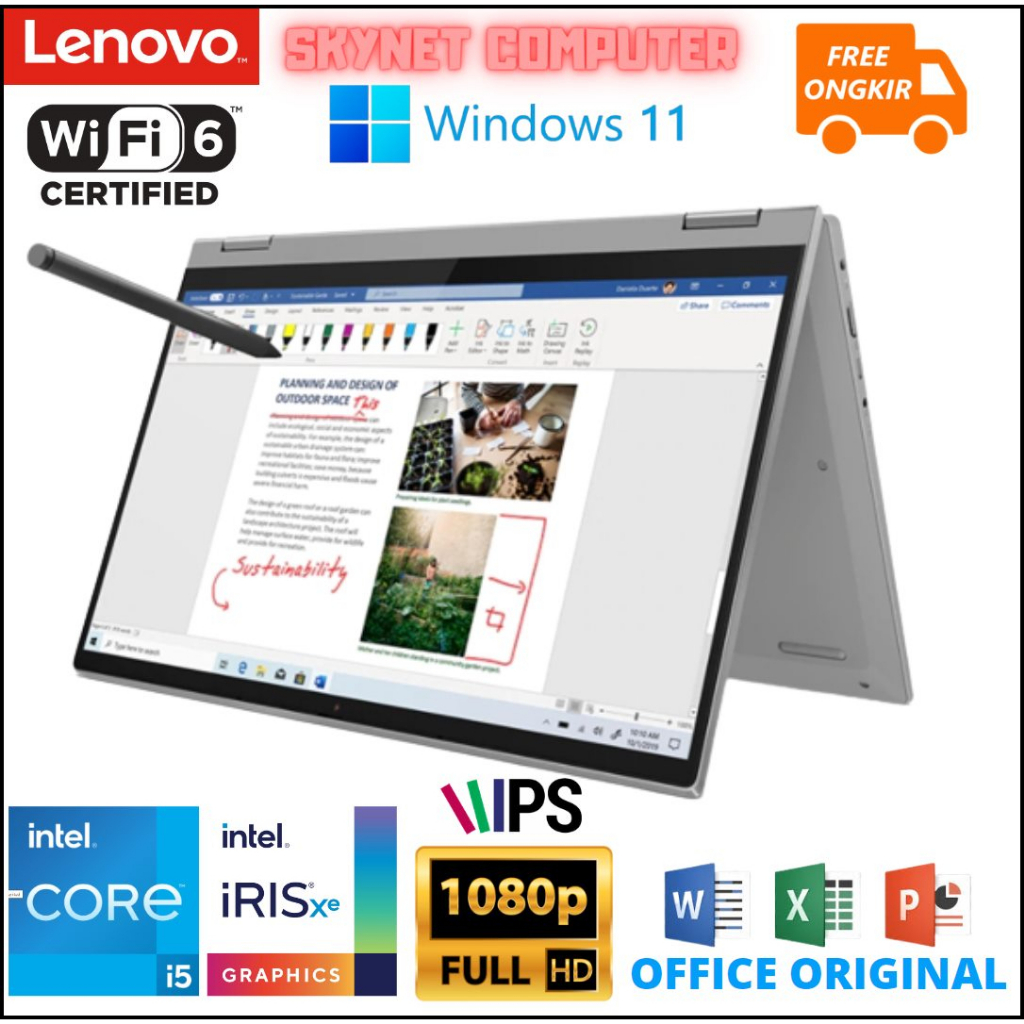 LENOVO IDEAPAD FLEX 5 INTEL CORE I5 1335U RAM16GB SSD512GB 14 TOUCHSCREEN WINDOWS 11 DAN OHS 2021 ORIGINAL