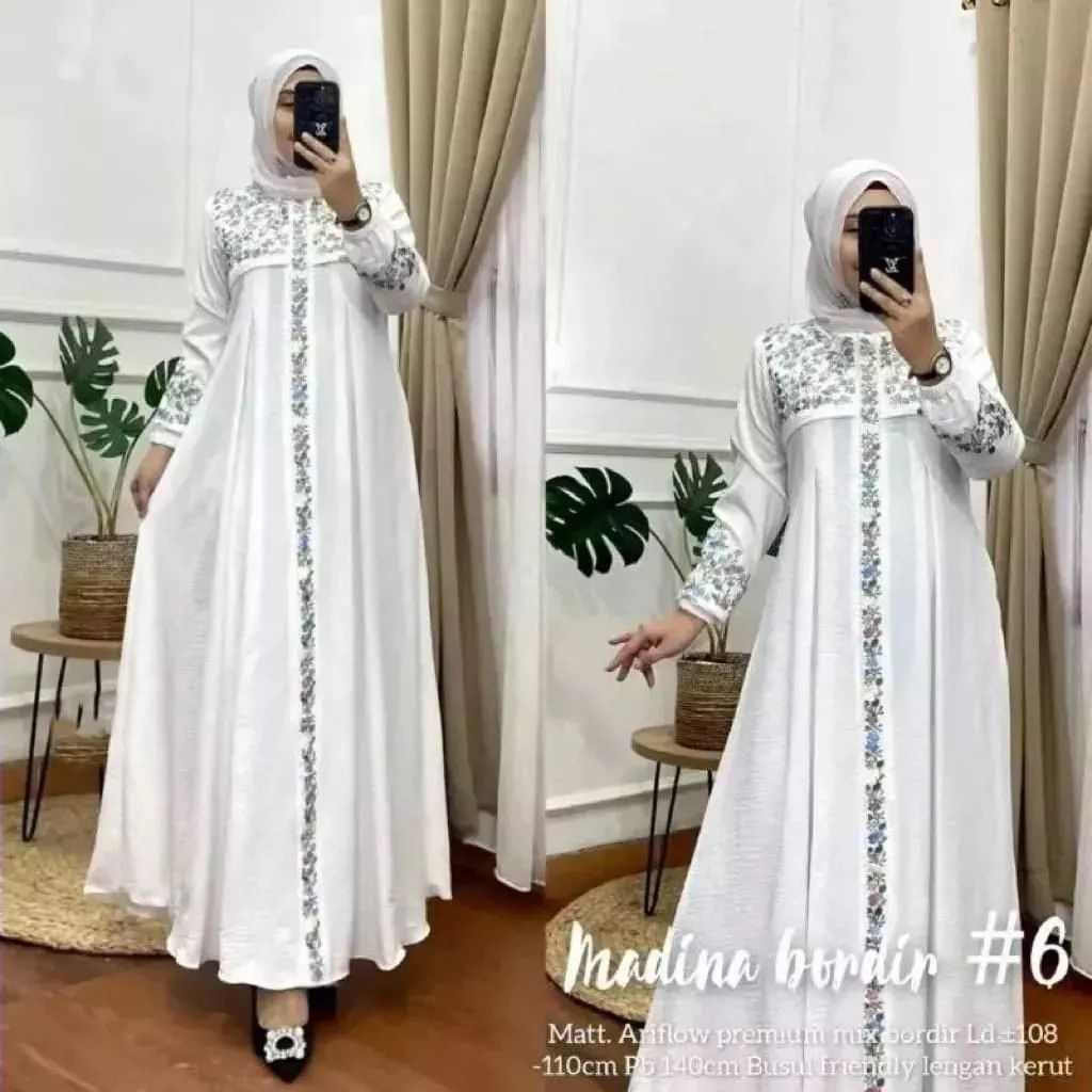 Baju Gamis Bordir Kekinian Ready Stock Madina Bordir Gamis Terbaru Matt Crinkle Gamis Bordir Premium Best Seller Terlaris Terbaru 2023