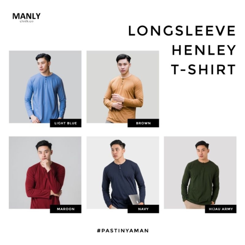 Kaos Henley Polos Lengan Panjang / Kaos Kancing Lengan Panjang / Henley Panjang / Kaos Kancing Panjang