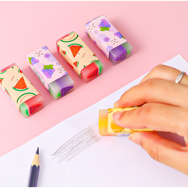 Penghapus Pensil/ Penghapus Karet Transparan Motif Buah dan Dino / Hapusan Pensil Bergambar Unik Lucu Dan Wangi Transparent Eraser Setip Karakter Perlengkapan ATK Alat Tulis Sekolah Anak Kantor