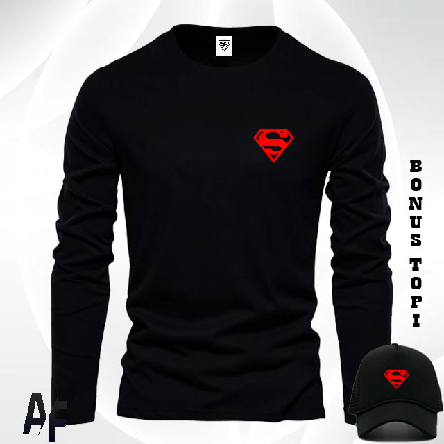 Bonus Topi.. Promo Kaos Keren Lengan Panjang Superman Samping Merah /Kaos pendek / Kaos pria & Wanit