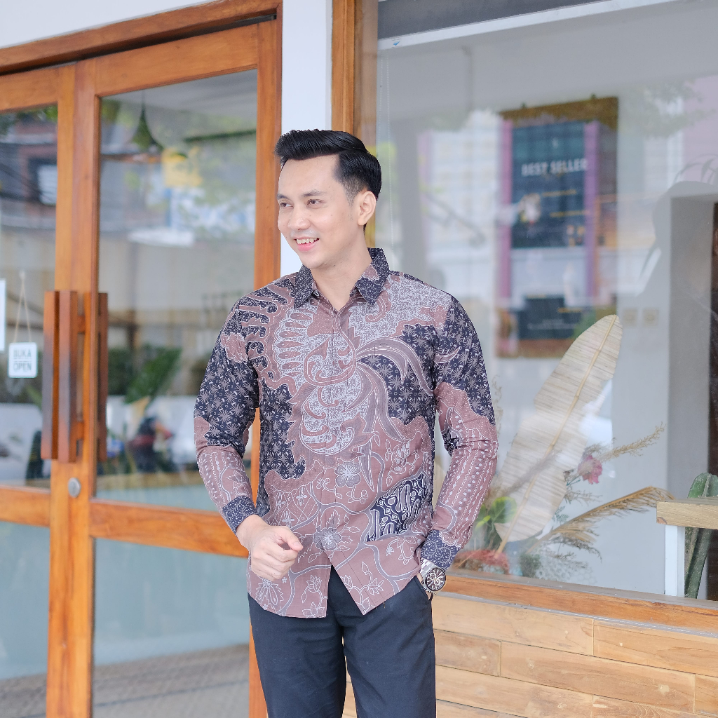 Baju Batik Lengan Panjang Pria Batik Kertojoyo Premium Eksklusif Terbaru Warna Kalem