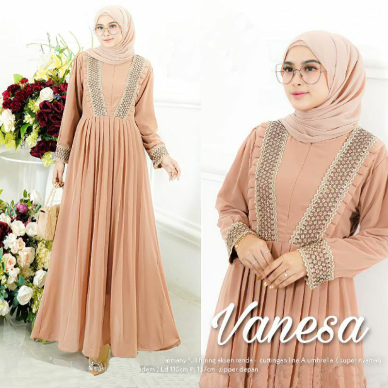 Venesa Gamis Terbaru Wanita Bahan Rayon Dress Muslim Kondangan Kekinian