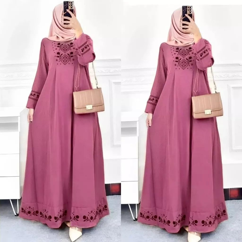 Baju Gamis Dress Faradil Maxy Wanita Muslim Terbaru Dress Bordir Asli Matt Cringkle Fashion Muslim Wanita Gamis Putih Aplikasi Bordir Zipper Belakang