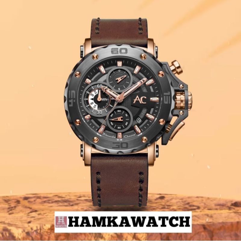 jam tangan pria alexander cristie original ac9205 black rose gold