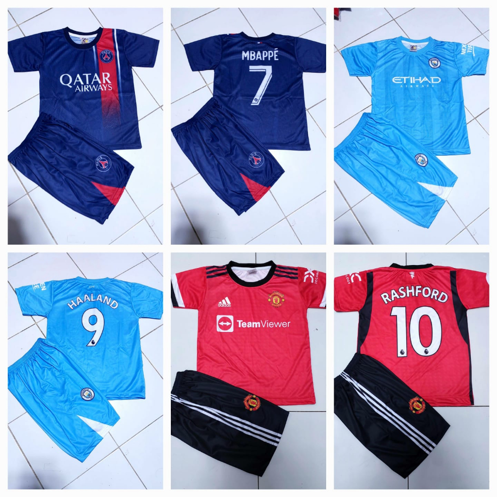 jeresy bola anak psg/m city liverpool/mu full printing setelan bola anak psg mu city liverpool  timnas indonesia usia 5-12thn