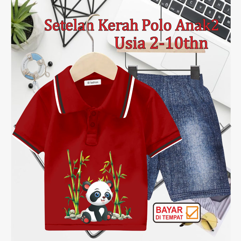 ((IB))SETELAN ANAK KERAH POLO SEMI JEANS/PANDA DIGITAL SABLON