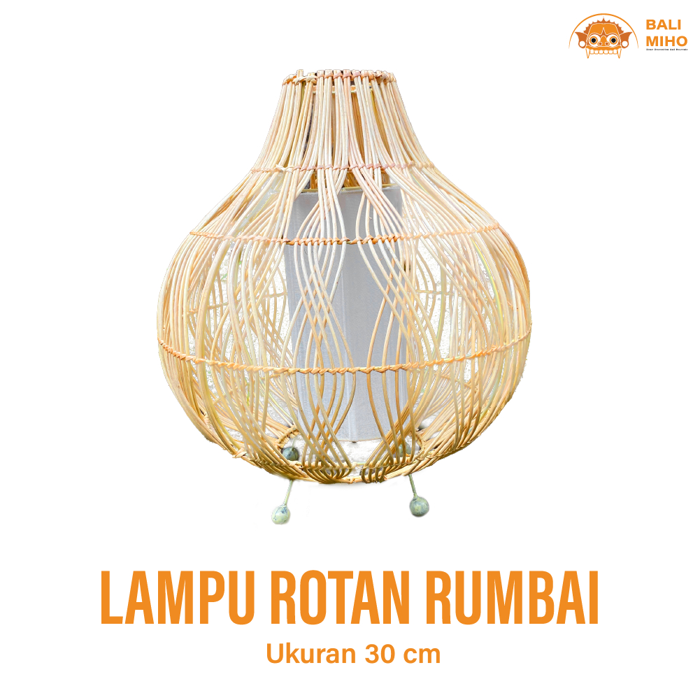 Kap Lampu Tidur  Rotan  Bombai Rumbai 30 cm - Lampu Tidur Villa Bali - Kap Lampu Rotan Model Bawang 