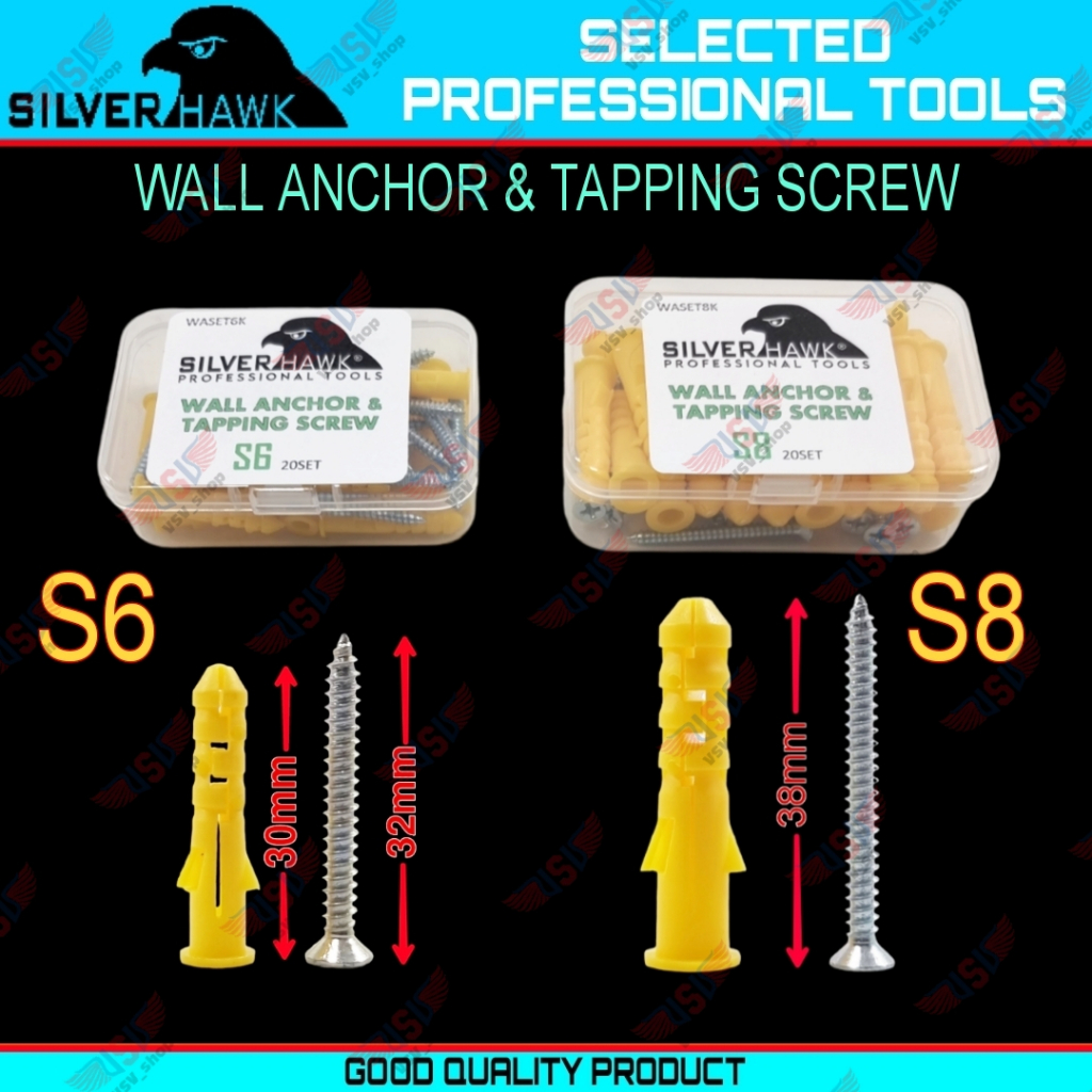 Angkur Baut S8 Tembok sekrup Dinding Tembok Angkur Nylon Wall anchor S8