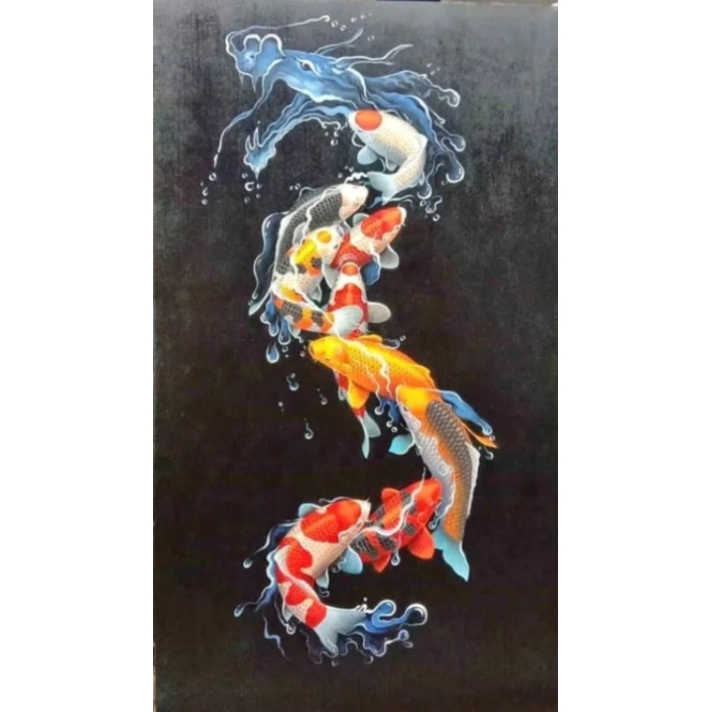 lukisan ikan koi fengsui pembawa keberuntungan (ada bonus lukisan di setiap ukuran)