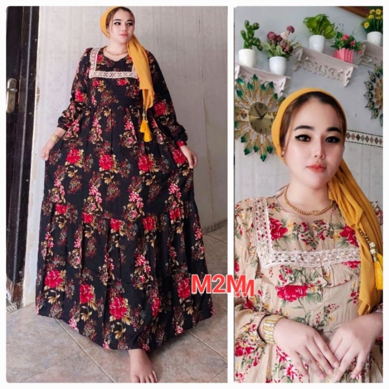 READY GAMIS RAYON MOTIF BUNGA ROSE BUSUI LD 110CM