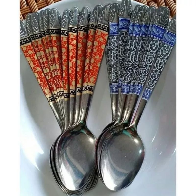 12pcs Sendok Makan Motif Batik Stainless Sendok Batik 1 Lusin