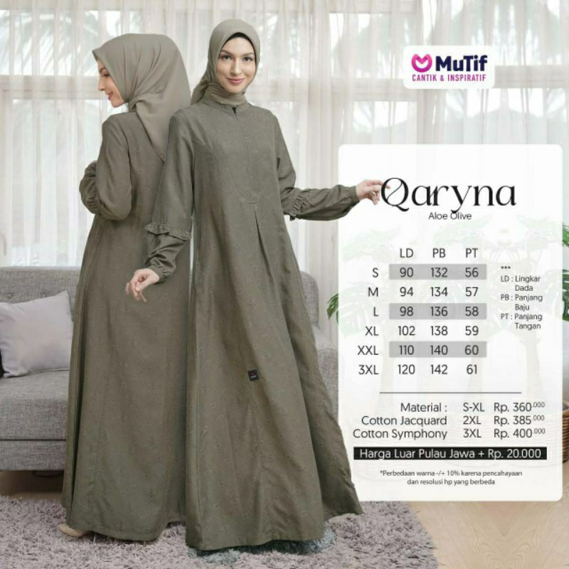 Mutif Qaryna Aloe Olive Baju Muslim Gamis Dress Casual Premium Terbaru Ori Lebaran 2023 Sarimbit