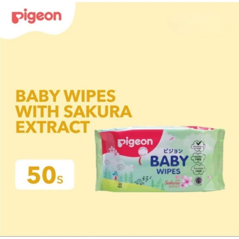 Pigeon baby wipes Sakura 50's. / Tisu basah Pigeon Tissu basah Wet Tissue isi 50