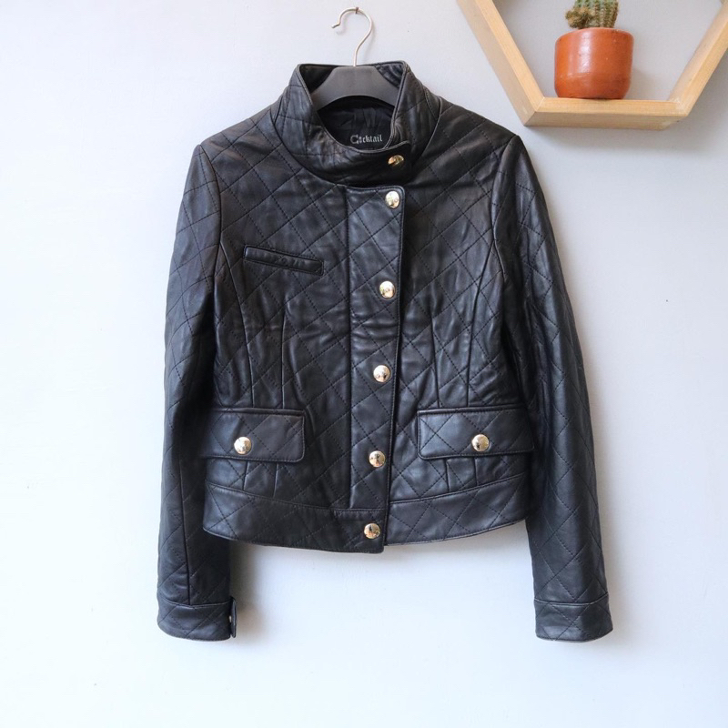 Jaket kulit cewek wanita motor rider biker pl bekas preloved second