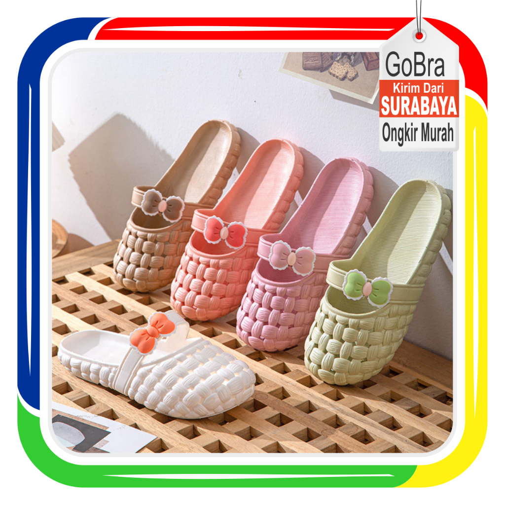 Gobra ♕ SA031 Sandal Jelly Import Pita Lubang Lubang / Sendal Slop / Sendal Empuk Wanita Rubber Polos Warna Kamar Mandi Dapur Rumah / Jelly Shoes