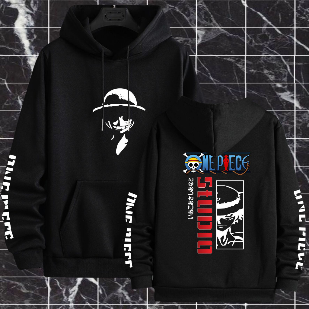 Jaket Hoodie Anime One Pice Monkey D Luffy / Sweater Anime One Piece Luffy Manga Cosplay Jepang Pria Wanita