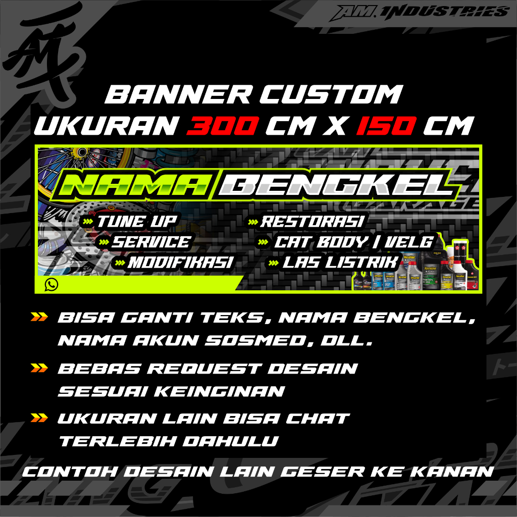 (FREE DESAIN) Banner / Spanduk bengkel Custom Ukuran 3 meter