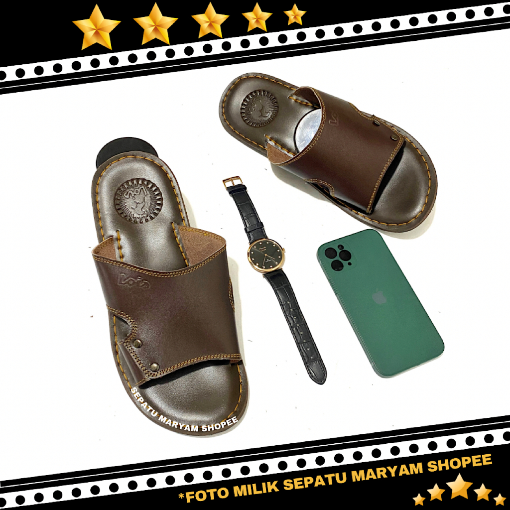 Sandal Slide Pria Bahan Kulit Sapi Asli Selop Kulit Laki-Laki Dewasa Model Kokop Distro COD