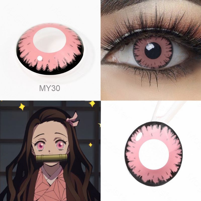 Softlens / Lensa Kontak Anime Cosplay Pink Nezuko Kamado Kimetsu No Yaiba Merah Muda