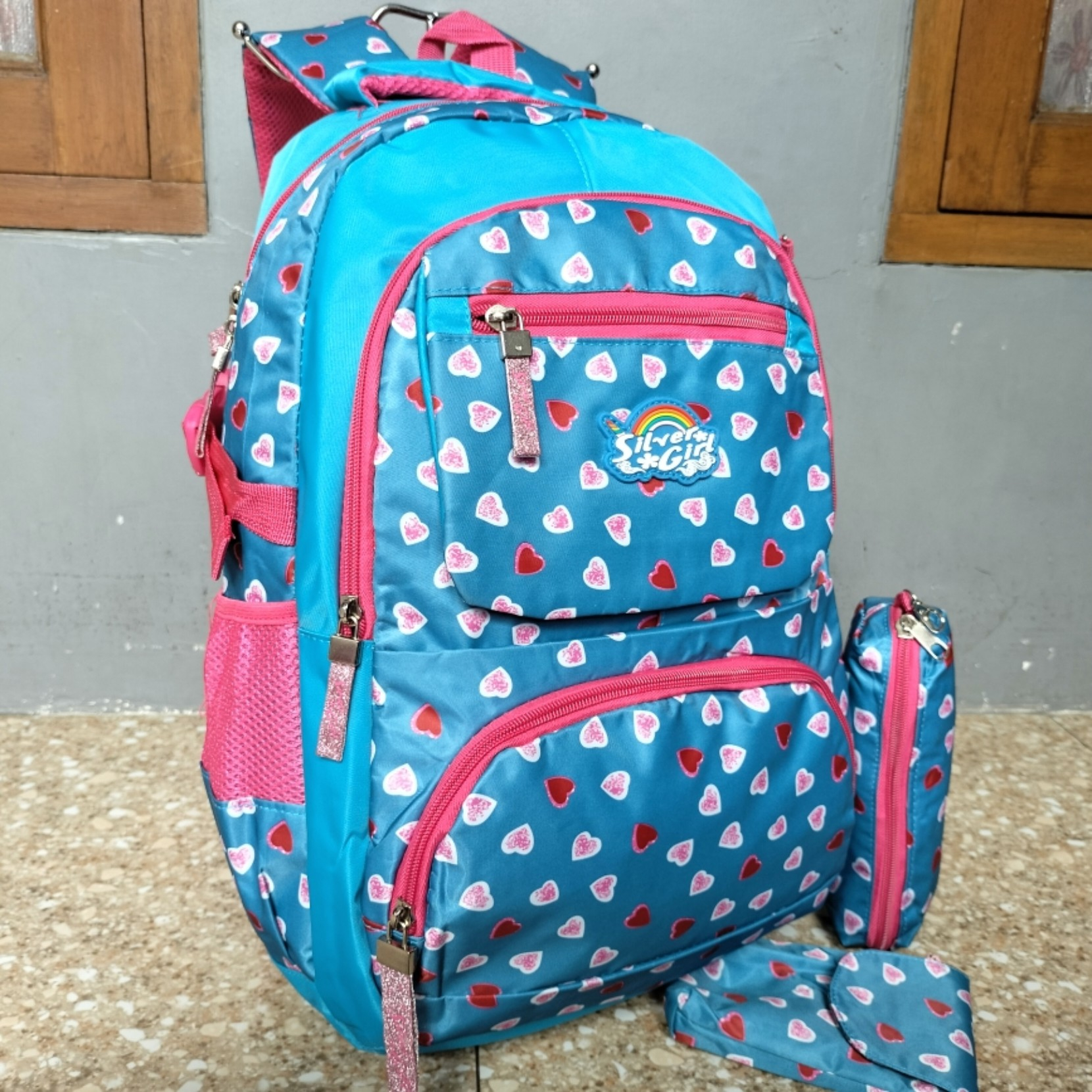 Tas Ransel Sekolah Silver Girl Original Full of Heart