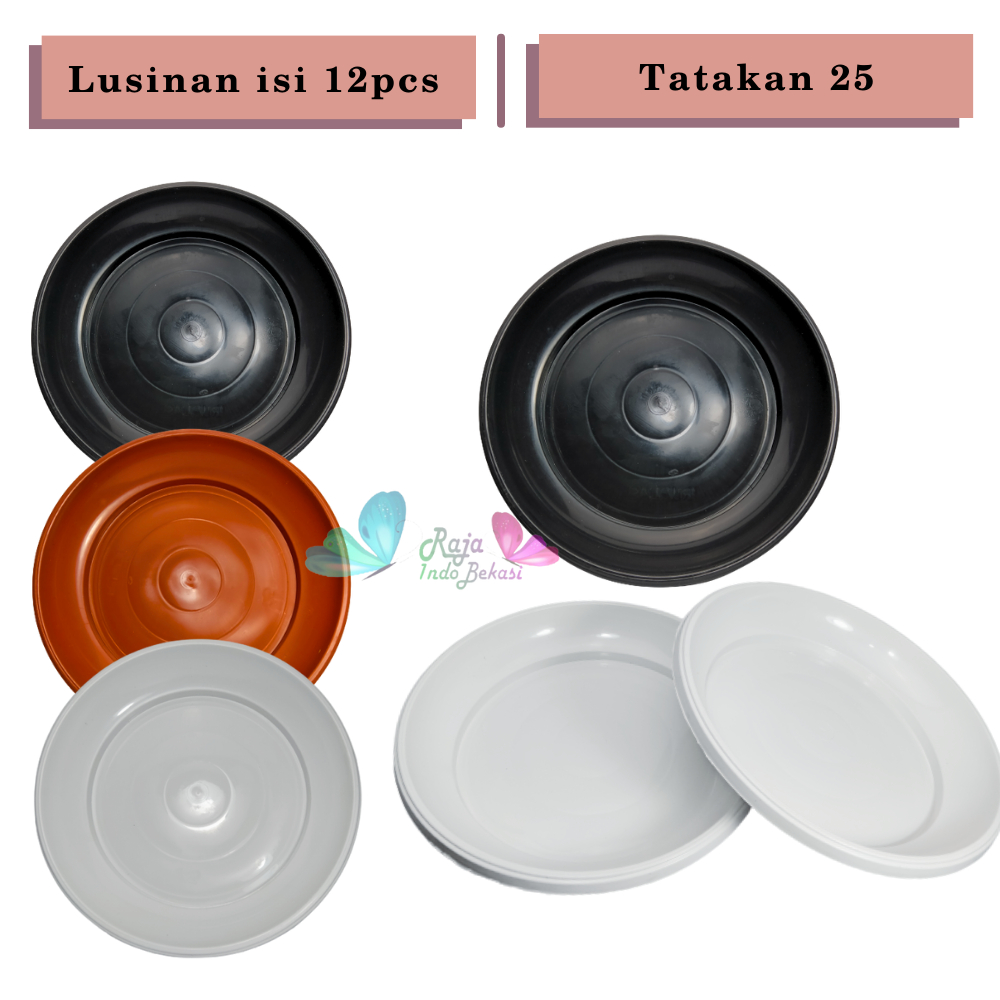 LUSINAN isi 12pcs Alas Pot 25 Cm Hitam Putih Merah Bata Coklat Terakota Tatakan Pot 25 Hitam Alas Mawar Tray Gbl Eco