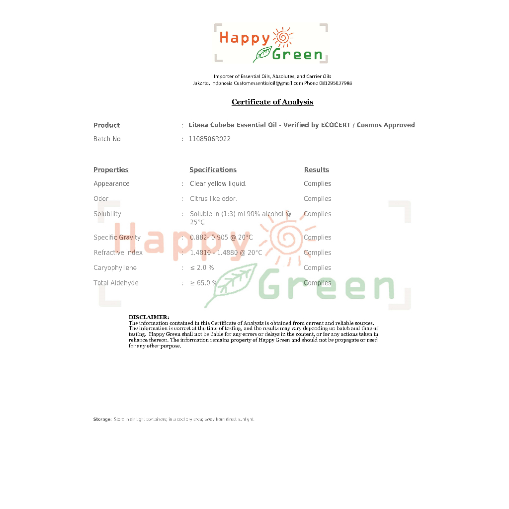 Happy Green May Chang Essential Oil  - Minyak Litsea Cubeba