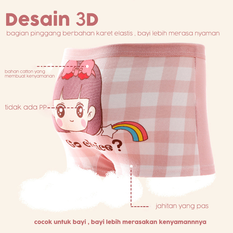 (2-10 Tahun) Katun murni Celana Dalam Anak Perempuan Versi Fashion Celana Dalam Boxer Anak Perempuan CD Anak cewek