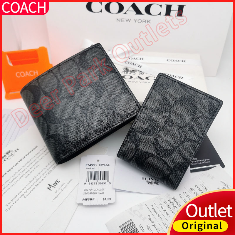 dompet coach pria Classic C Print Dompet Kartu Lipat Kulit 74993