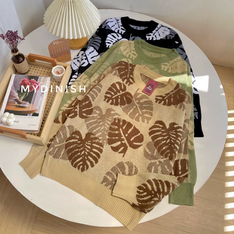 Leaf Sweater Rajut Wanita Motif Daun Terbaru